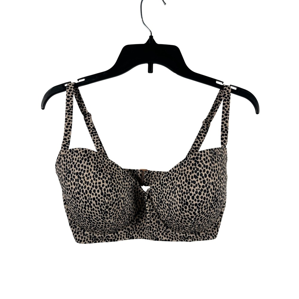 Shore Animal Print Bikini Top 36DD Tan Black Underwire Padded Swim Women